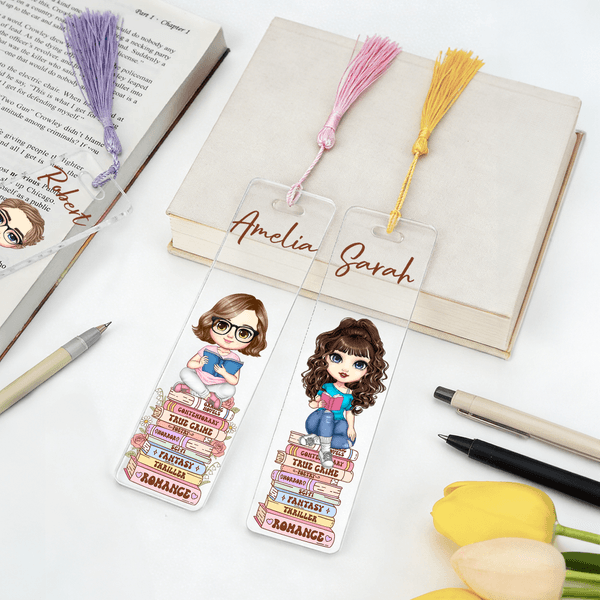 Marque-page en acrylique avec nom et pompon Cadeau d'anniversaire pour un rat de bibliothèque Ami Famille