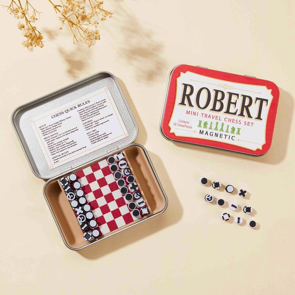 Personalized Altoids Tin Magnetic Mini Travel Chess Board Set with Name Small Portable Pocket Game Camping Birthday Gift for Chess Lovers