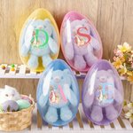 Personalised Cute Peter Rabbit Bunny Initial Fillable Jumbo Easter Egg and Stretchable Plush Bunny Keychain Set Birthday Party Favors Gift for Kids
