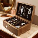 Boîte à bijoux classique en bois personnalisée avec gravure en haut ou à côté - Cadeau anniversaire mariage Saint-Valentin pour les femmes