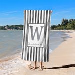 Toalla de playa personalizada de secado rápido y extragrande con rayas acuarela nombre e inicial regalo de cumpleaños para mujer o parejas