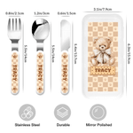 Personalised Multi-Colour Cute Teddy Bear Kids Knife Fork Spoon Three-Piece Set with Name Daily Dining Birthday Gift for Children  Toddlers
