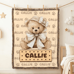 Gepersonaliseerde strik Teddybeer Koekje Zacht Kwastje Deken met Naam Kinderkamer Decor Verjaardagscadeau voor kinderen familie