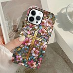 Personalized Cross Floral Stained Glass Phone Case with Letter for iPhone Samsung Anniversary Birthday Gift for Friend Family Woman