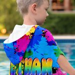 Personalisierter Badeponcho im Graffti-Stil | mit Farbverlauf-Regenbogen Namen | schnelltrocknend | Sommer Urlaub Geburtstag Geschenk für Kinder