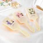 Personalised Birth Flower Bouquet Initial Cartoon Character Long Handle Paddle Brush with Name and Ribbon Birthday Wedding Gift for Women
