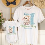 Gepersonaliseerd Schattig Dieren 100% Katoenen Baby rompertje bijpassend T-shirt met Naam en Datum Eerste Moederdagcadeau voor Pasgeboren Nieuwe Moeder