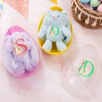 Personalised Cute Peter Rabbit Bunny Initial Fillable Jumbo Easter Egg and Stretchable Plush Bunny Keychain Set Birthday Party Favors Gift for Kids