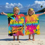 Personalisierter Badeponcho im Graffti-Stil | mit Farbverlauf-Regenbogen Namen | schnelltrocknend | Sommer Urlaub Geburtstag Geschenk für Kinder