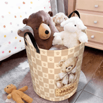 Personalized Cute Teddy Bear Waterproof Laundry Storage Basket with Name and Handle Birthday Housewarming Gift for Boys Girls