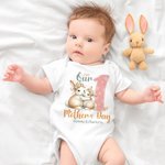 Gepersonaliseerd Schattig Dieren 100% Katoenen Baby rompertje bijpassend T-shirt met Naam en Datum Eerste Moederdagcadeau voor Pasgeboren Nieuwe Moeder