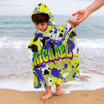 Toalla de playa de secado rápido con capucha y nombre personalizada estilo graffiti Regalo de cumpleaños de vacaciones de verano para niños amantes del graffiti