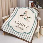 Personalized Mallard Duck Pattern Striped Tassel Woven Throw Blanket with Name Nursery Decor Birthday Baby Shower Gift for Newborn New Parents