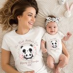 Personalized Cute Animal Wreath 100% Cotton Baby Bodysuit Matching T-shirt with Names and Date First Mother's Day Gift for Newborn New Mom