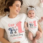Personalisierte niedlichen Elefanten 1. Muttertag 100% Baumwolle T-shirt Baby Bodysuit mit Namen Geburtstag Geschenk für Baby Mama
