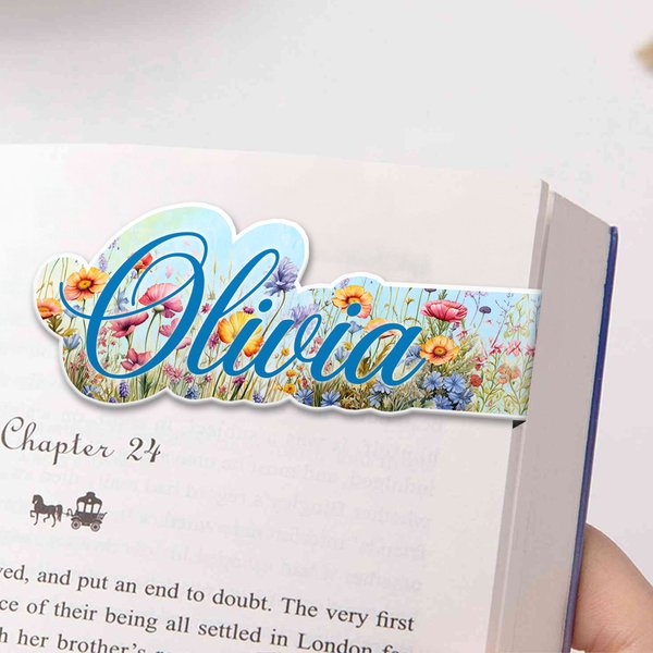 Marque-page magnétique personnalisé avec fleur aquarelle et nom - Éssentiels de lecture - Cadeau pour amoureux des livres bibliophiles