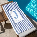 Toalla de playa personalizada de secado rápido y extragrande con rayas acuarela nombre e inicial regalo de cumpleaños para mujer o parejas