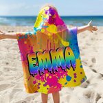 Personalisierter Badeponcho im Graffti-Stil | mit Farbverlauf-Regenbogen Namen | schnelltrocknend | Sommer Urlaub Geburtstag Geschenk für Kinder