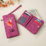 Personalized Ballet Girl Dancer Birth Flower PU Leather Wristlet Wallet with Name Daily Use Birthday Gift for Ballet Dancer Lover