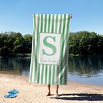 Toalla de playa personalizada de secado rápido y extragrande con rayas acuarela nombre e inicial regalo de cumpleaños para mujer o parejas