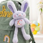 Personalised Cute Peter Rabbit Bunny Initial Fillable Jumbo Easter Egg and Stretchable Plush Bunny Keychain Set Birthday Party Favors Gift for Kids
