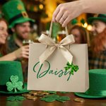Personalized Four-Leaf Clover Pattern Gift Bag with Name Set of 3 St. Patrick's Day Gift for Family Friends