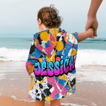 Toalla de playa de secado rápido con capucha y nombre personalizada estilo graffiti Regalo de cumpleaños de vacaciones de verano para niños amantes del graffiti