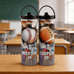 Personalised Baseball Basketball Sport 20 oz Insulated Water Bottle with Name Number and Handle Competition Day Sport Event Gift for Players