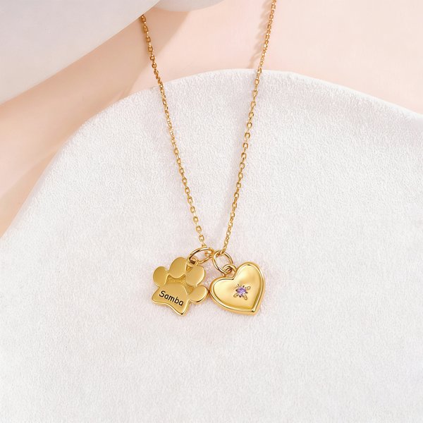 Personalised Paw Heart Necklace with Name Dainty Jewellery Memorial Gift for Pet Lovers Owners