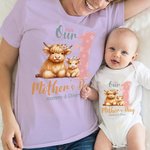 Gepersonaliseerd Schattig Dieren 100% Katoenen Baby rompertje bijpassend T-shirt met Naam en Datum Eerste Moederdagcadeau voor Pasgeboren Nieuwe Moeder