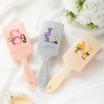Personalised Birth Flower Bouquet Initial Cartoon Character Long Handle Paddle Brush with Name and Ribbon Birthday Wedding Gift for Women