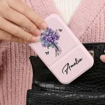 Personalisierte Aquarell Geburt Blume Blumenstrauß Schmetterling PU Leder Schminkspiegel mit Namen faltbare Reise wesentliche Geburtstagsgeschenk für Frauen