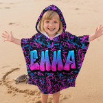 Toalla de playa de secado rápido con capucha y nombre personalizada estilo graffiti Regalo de cumpleaños de vacaciones de verano para niños amantes del graffiti