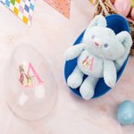 Personalised Cute Peter Rabbit Bunny Initial Fillable Jumbo Easter Egg and Stretchable Plush Bunny Keychain Set Birthday Party Favors Gift for Kids