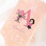 Personalised Birth Flower Bouquet Initial Cartoon Character Long Handle Paddle Brush with Name and Ribbon Birthday Wedding Gift for Women