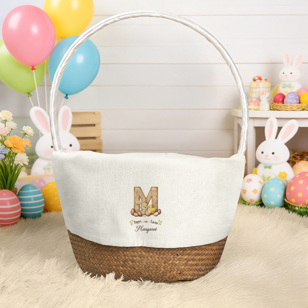 Personalisierte niedliche Hase anfängliche Osterkorb Liner mit Namen Ostern Party Gunst Eier jagen Geschenk für Kinder