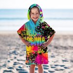 Personalisierter Badeponcho im Graffti-Stil | mit Farbverlauf-Regenbogen Namen | schnelltrocknend | Sommer Urlaub Geburtstag Geschenk für Kinder