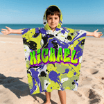 Toalla de playa de secado rápido con capucha y nombre personalizada estilo graffiti Regalo de cumpleaños de vacaciones de verano para niños amantes del graffiti