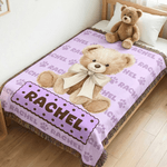 Personalized Bow Teddy Bear Biscuit Soft Tassel Blanket with Name Nursery Decor Birthday Gift for Kids Family