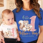 Gepersonaliseerd Schattig Dieren 100% Katoenen Baby rompertje bijpassend T-shirt met Naam en Datum Eerste Moederdagcadeau voor Pasgeboren Nieuwe Moeder