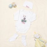 Personalisierte gestickten Stockente Hund 100% Baumwolle Baby Bodysuit mit Namen Baby Dusche Geburtstag Geschenk für Babys Neugeborene