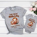 Personalised Our First Mother's Day Cute Animal 100% Cotton Baby Bodysuit Mom T-shirt with Name and Year Baby Shower Gift for Baby Mom