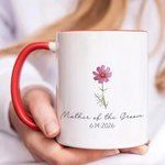 Personalized Birth Flower 11 oz 15 oz Ceramic Mug with Text and Date Bridal Shower Wedding Party Gift for Mom