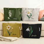 Personalised Birth Flower Large Capacity Corduroy Tote Bag with Name Daily Use Commuting Travel Birthday Gift for Women Office Workers