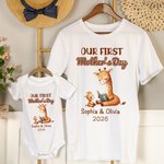 Personalised Our First Mother's Day Cute Animal 100% Cotton Baby Bodysuit Mom T-shirt with Name and Year Baby Shower Gift for Baby Mom