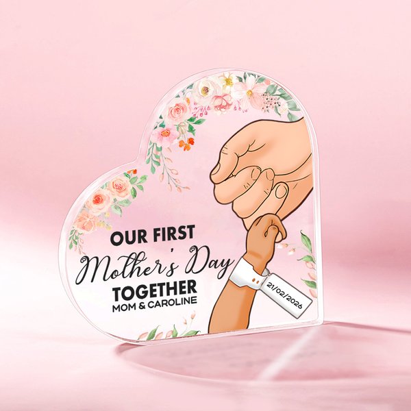 Plaque de coeur en acrylique avec fleurs et prénoms Cadeau de naissance pour nouvelle maman
