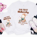 Personalised Our First Mother's Day Cute Animal 100% Cotton Baby Bodysuit Mom T-shirt with Name and Year Baby Shower Gift for Baby Mom