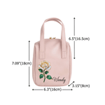 Personalised Birth Flower PU Leather Handheld Makeup Bag with Name Birthday Anniversary Gift for Women