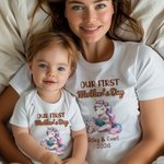 Personalised Our First Mother's Day Cute Animal 100% Cotton Baby Bodysuit Mom T-shirt with Name and Year Baby Shower Gift for Baby Mom