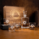 Personalized Viking Runes Whiskey Decanter 2 Glasses Wooden Box Set with Engraved Name Father's Day Birthday Gift for Father Friends Bartenders
